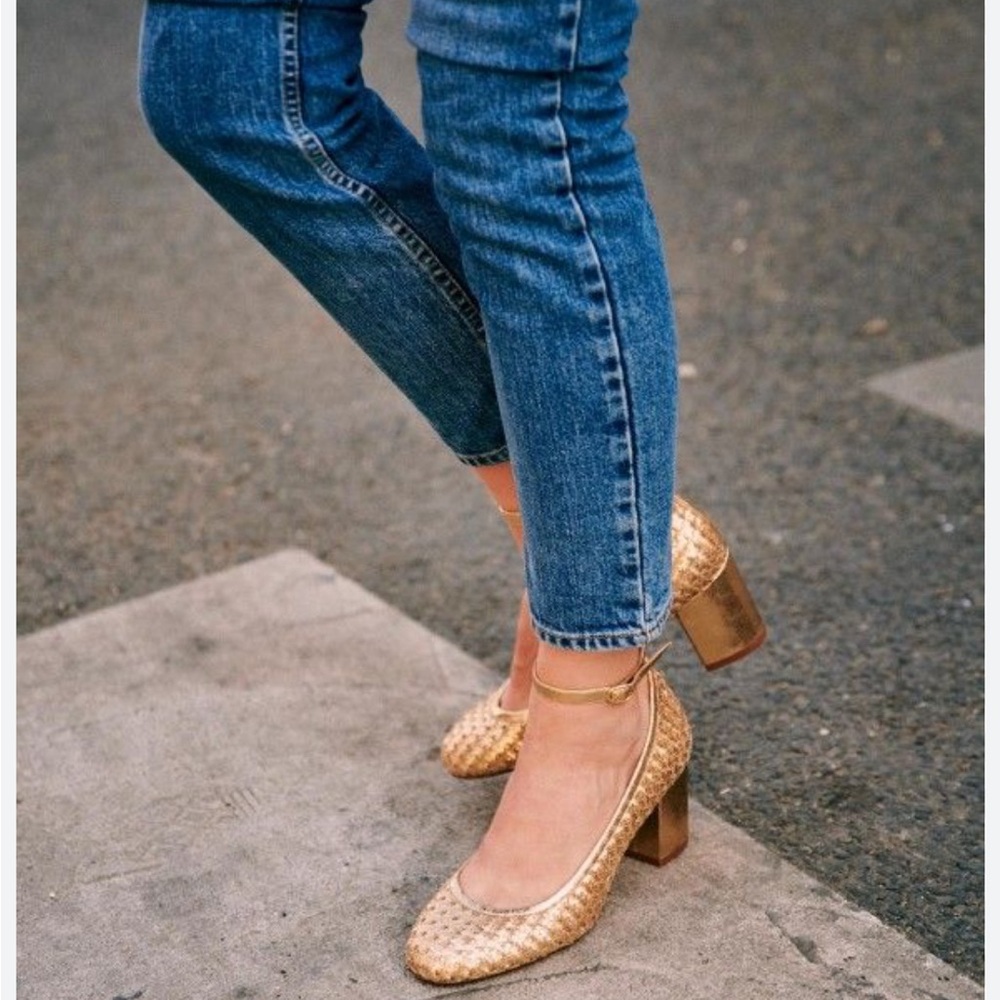 Sezane Emy Mary Janes Braided Gold Size 7